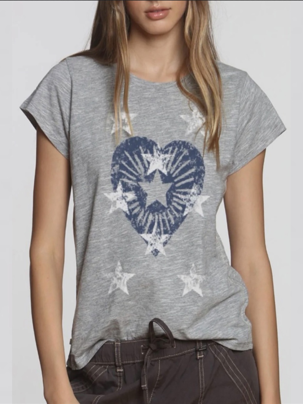 Gray Short Sleeve Star Heart Elevated Tee Label + Thread Graphic AVA Tee